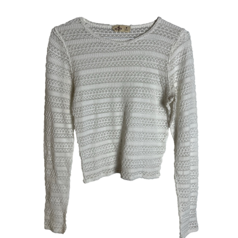 Hollister Womens Open Knit Crewneck Cropped Sweater Medium Long Sleeve Y2K 90s